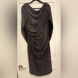 Formal dress. Stretch fabric. Dark grey and gold.